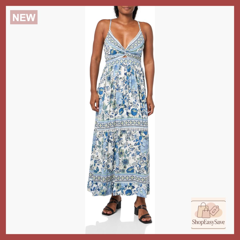 Floral Maxi Dress With Twist Front Cutout Loose Fit Boho Chic Summer